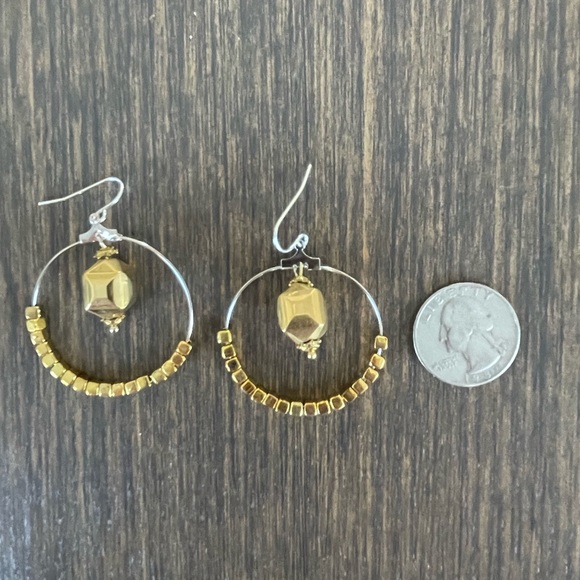 HAND CRAFTED EARRINGS Silver Hoops Goldtone Focals Gold Plated Cubes Statement - Picture 6 of 12
